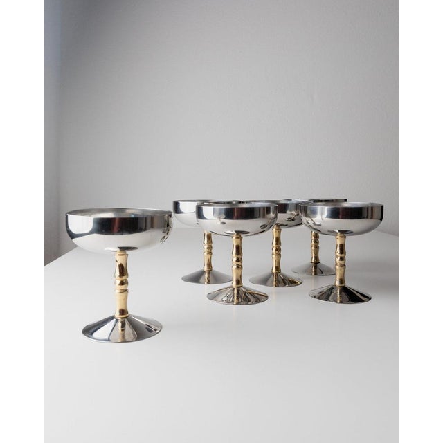 Vintage Stainless Steel Champagne Bowls in Bamboo, Italy, 1970s, Set of 6 For Sale - Image 11 of 11