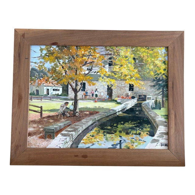 1980s Signed Original Oil on Canvas Clarke County Virginia, Burwell-Morgan Mill, Millwood For Sale