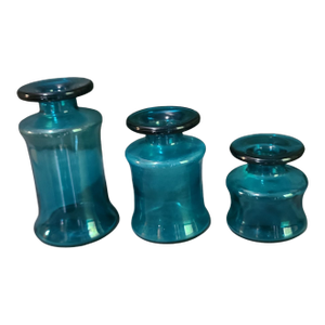 Vintage Dansk Designs France Graduated Height Blue Candle Holders Vases Marked - Set of Three