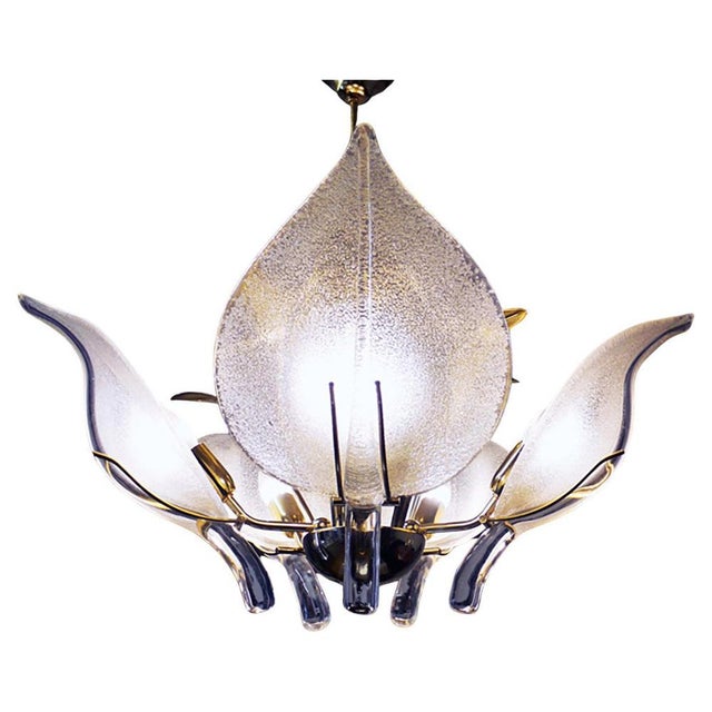 1960s Mid-Century Italian Murano Leaf Chandelier Glass & Brass by Archimede Seguso, 1960s For Sale - Image 5 of 11