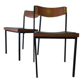 Teak and Iron Stacking Chairs, 1960s, Set of 2 For Sale