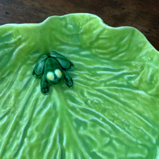 Vintage French Py Green Ceramic Lily Pad Decorative Plate For Sale - Image 4 of 5