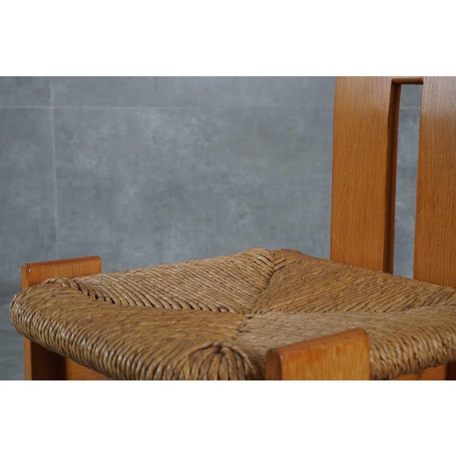 Postmodern Sculptural Oak and Rush Seat Dining Chairs, 1970s, Set of 4 For Sale - Image 11 of 13