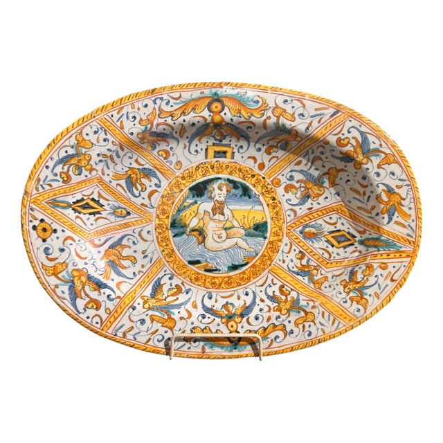 Calligraphic Tray from Deruta, 1650s For Sale