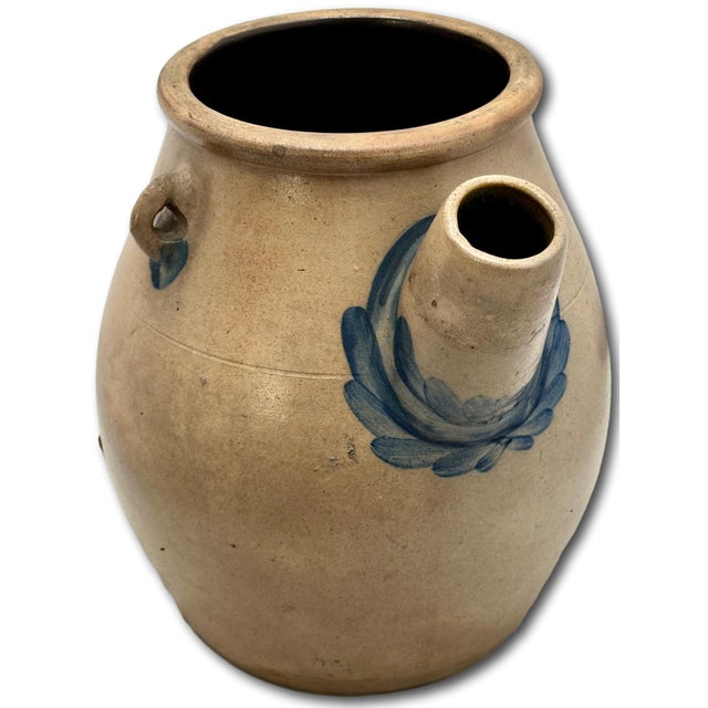 Rare Large 2 Gallon Size Antique American Blue Decorated Stoneware Batter Jug by Evan R Jones Pittston Pennsylvania 1860s For Sale - Image 14 of 18