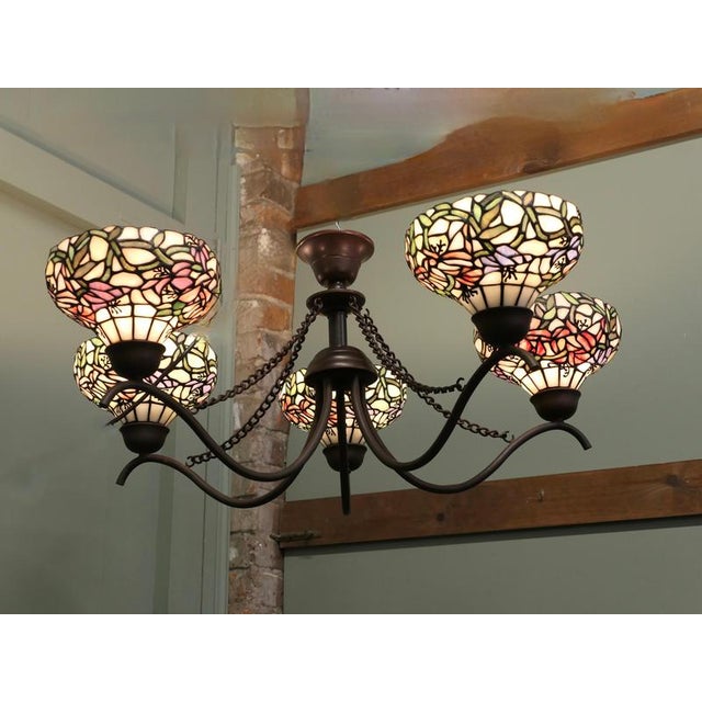 1960s Large 5-Branch Chandelier in the style of Tiffany, 1960 For Sale - Image 5 of 7