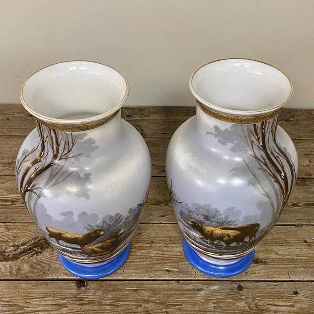 Antique Hand-Painted Opaline Vases - a Pair For Sale - Image 4 of 13