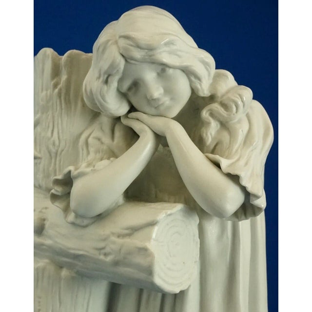 Large 20th Century Biscuit Porcelain Sculpture of a Little Girl Praying on a Cross from Betoule Et Cie, Limoges, France For Sale - Image 15 of 18