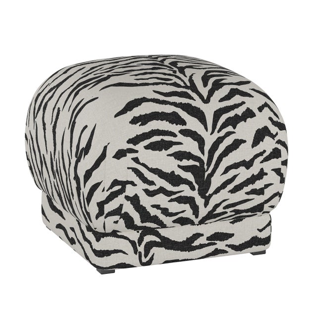 Lyra Ottoman in Cream Black Linen Zebra For Sale In Chicago - Image 6 of 6