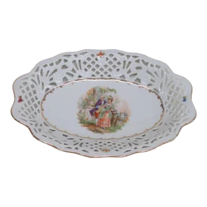 Schumann Arzberg Bavaria Courting Couple Reticulated Open Lace Oval Bowl