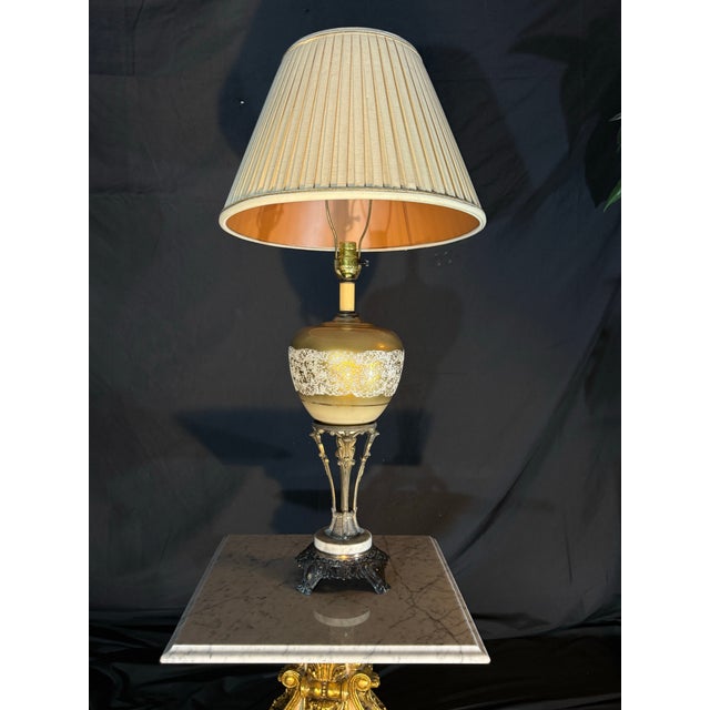 Ornate Gold Glass Table Lamp With Antique Bronze-Tone Base, 37” For Sale In Miami - Image 6 of 12
