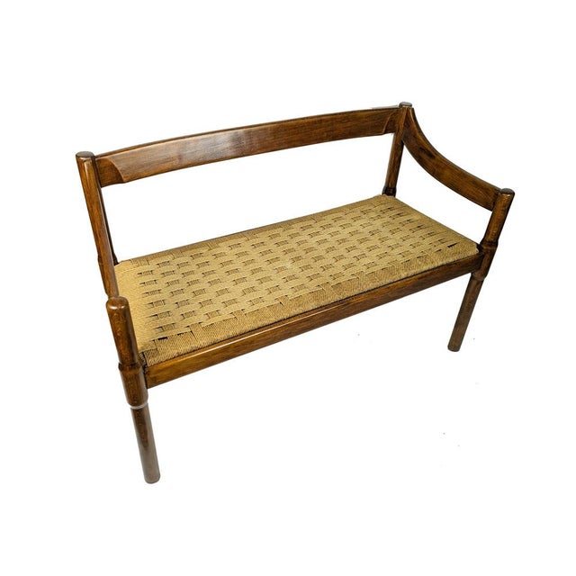 Cassina Walnut and Rope Carimate Bench by Magistretti for Cassina, 1963 For Sale - Image 4 of 18