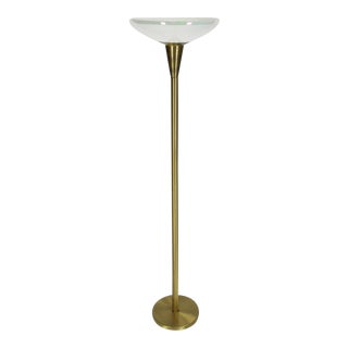 Mid-Century Modern Brass Tall Torchere Floor Lamp For Sale