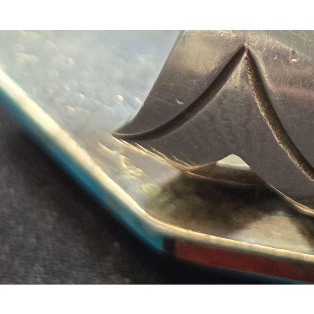 Late 20th Century Richard Begay Mosaic Sterling Turquoise Spiny Oyster Coral & Onyx Coffin Ring Size 8 For Sale In Las Vegas - Image 6 of 8