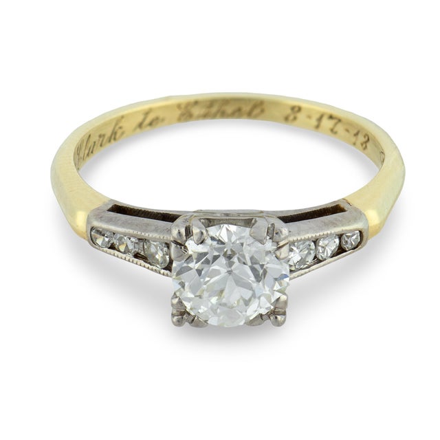 Mid-Century Modern Mid 20th Century Retro Gia 0.92 Carat Old European Diamond 14k Two Tone Engagement Ring, Size 6.5 For Sale - Image 3 of 6