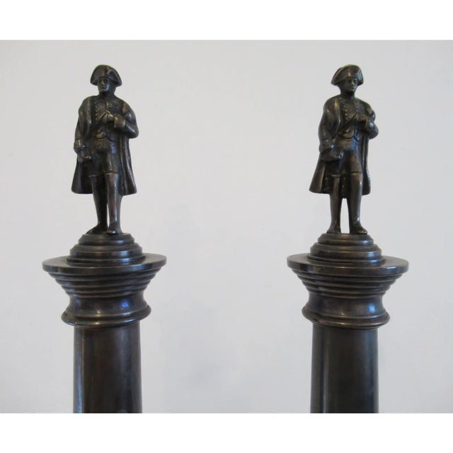 1990s C.1990's Nancy Corzine Patinated Bronze Metal Tall Columned Napoleon Accents - Pair For Sale - Image 5 of 12