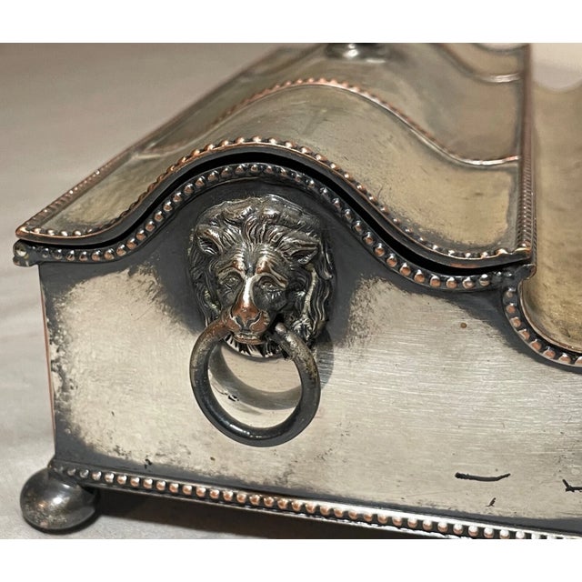 Antique 19th Century Silverplated Copper Glass Jar Desk Inkwell Stand Holder For Sale - Image 16 of 16