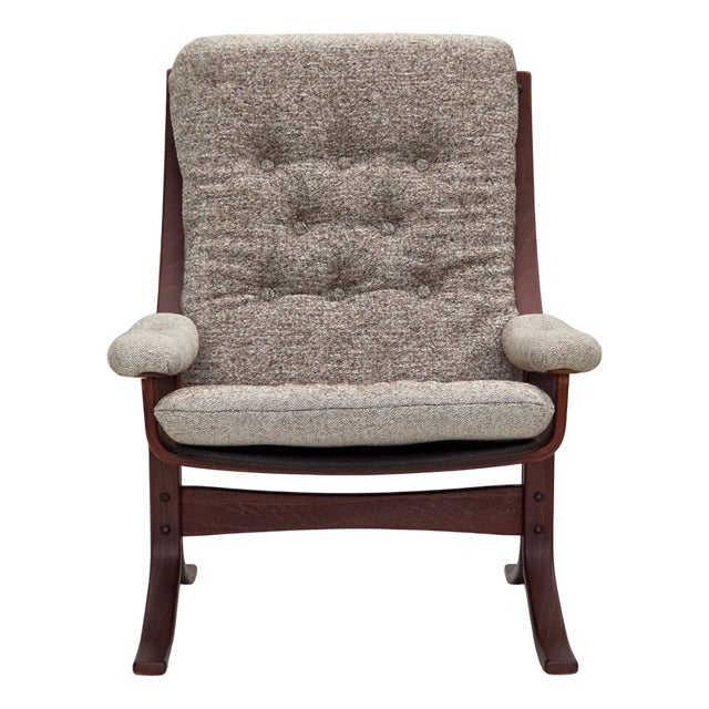 Norwegian Bentwood Armchair with Wool Fabric, 1970s For Sale