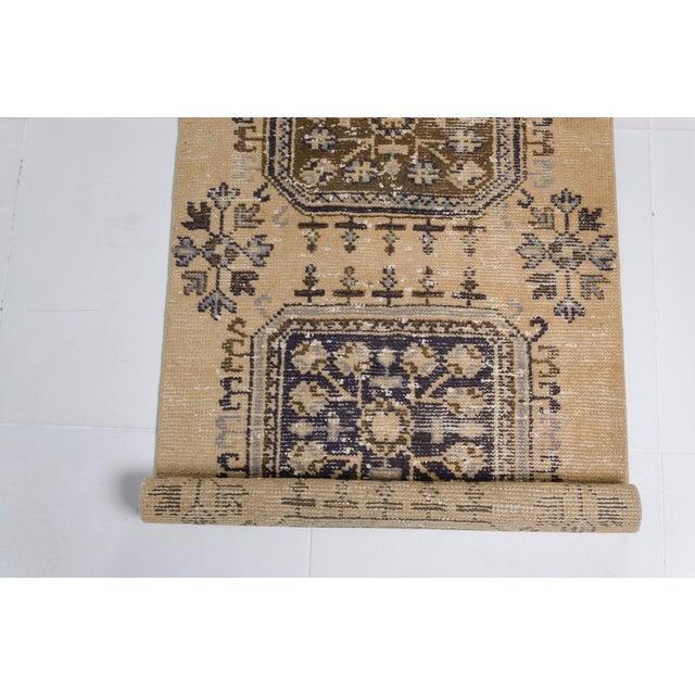 1950s Muted Beige & Blue Hallway Rug For Sale - Image 4 of 11