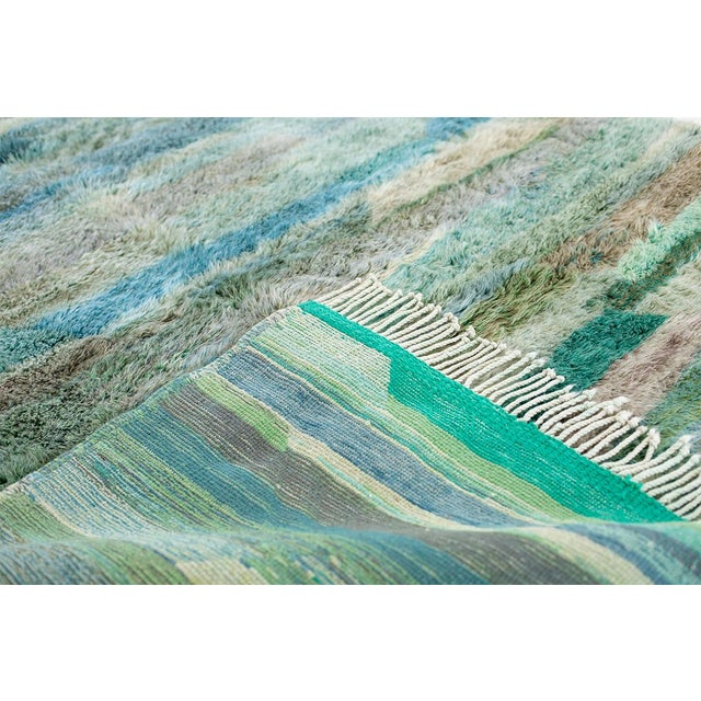 Abstract Striped Horizon Hand-Knotted Wool Rug | 9'11" X 7'1" | One of a Kind For Sale - Image 4 of 8