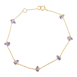 Pear Cut Tanzanite 18k Yellow Gold Station Chain Bracelet