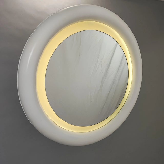 Round White Backlit Mirror, 1970s For Sale - Image 4 of 7