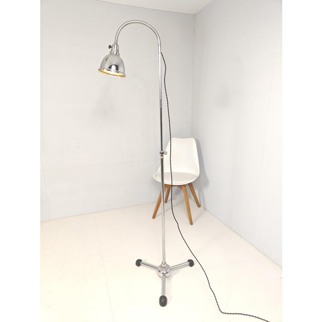 Art Deco Bauhaus Chrome-Metal Gooseneck Floor Lamp by Christian Dell for Maquet, 1930s For Sale - Image 11 of 18