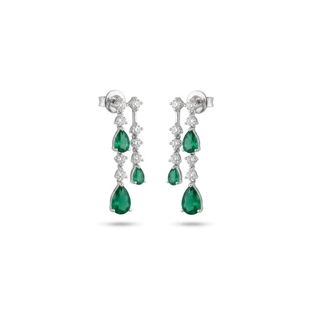 Modern 18k Gold Diamond 0.30ct Emerald Stud Earrings, New Creation For Sale - Image 3 of 8