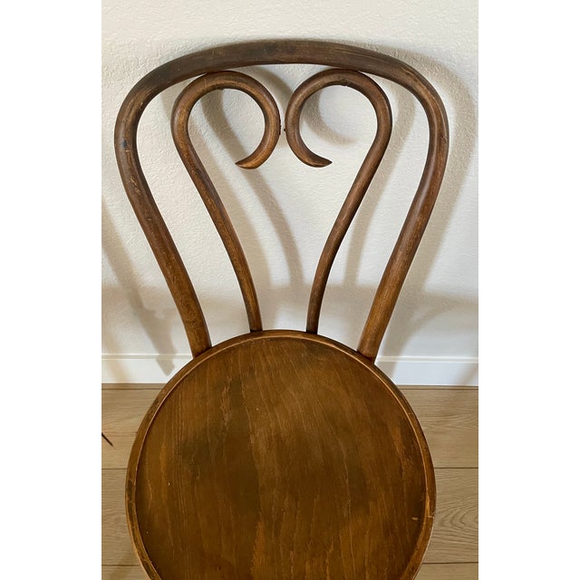 Art Nouveau Antique Vintage Thonet Style Bentwood Sweetheart Bistro Chairs- A Pair For Sale - Image 3 of 14