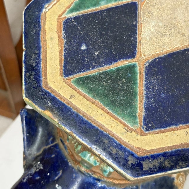 Blue Blue Ceramic Elephant Pedestal Stand For Sale - Image 8 of 9