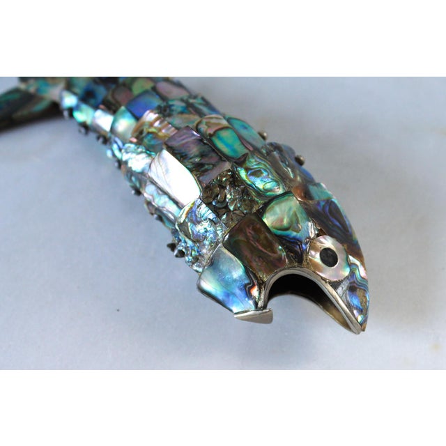 Mid-Century Modern Vintage Articulated Fish Abalone Shell Bottle Opener For Sale - Image 3 of 7
