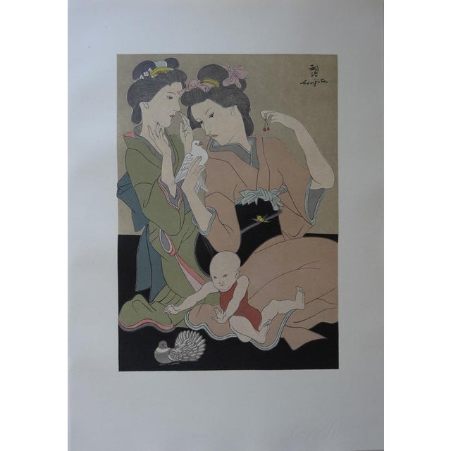 Tsuguharu Foujita, Geishas with a Dove, Woodcut For Sale - Image 5 of 6