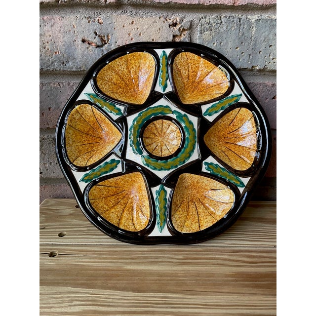 Vintage 1950s French Saint Jean De Bretagne Majolica Oyster Plate For Sale - Image 18 of 18
