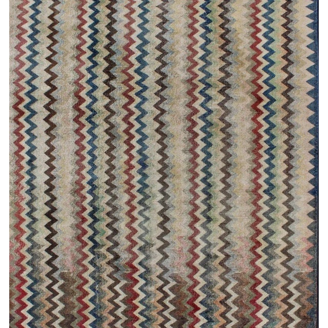Mid 20th Century Mid-Century Modern Rug in Navy, Red, Green, Brown & Ivory For Sale - Image 4 of 12