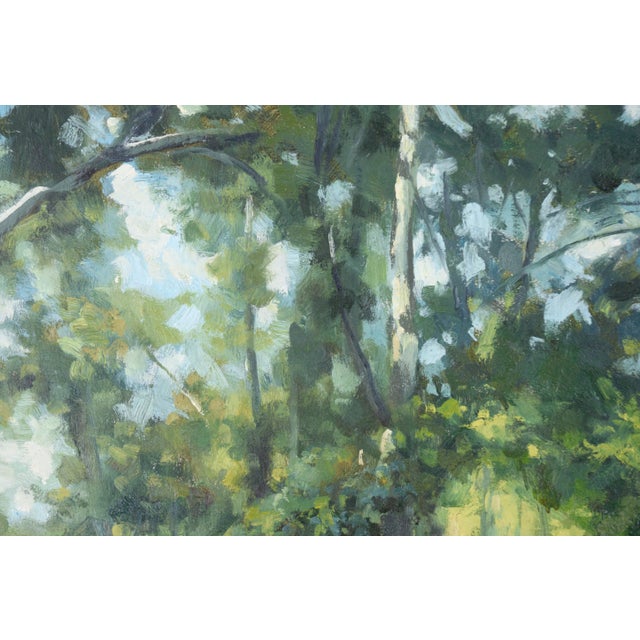 Sidewalk Along the Park - Landscape in Oil on Canvas by Gholam Yunessi For Sale - Image 4 of 6