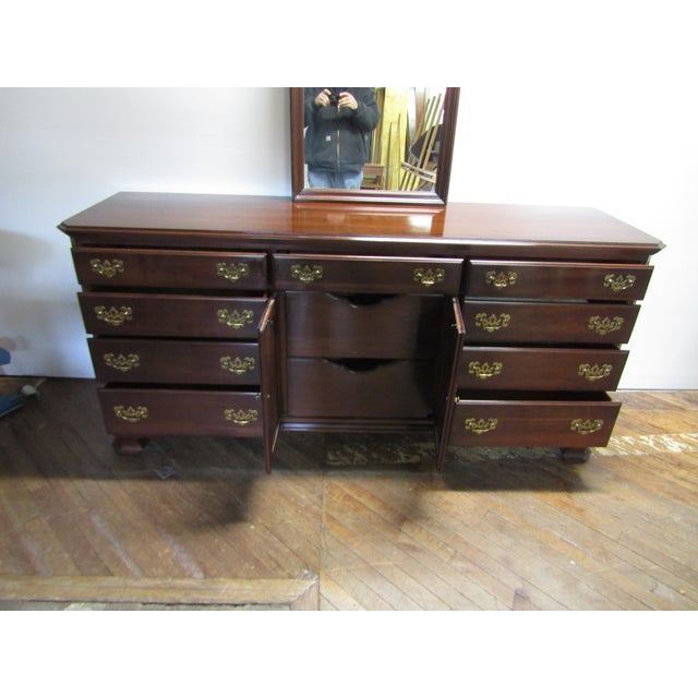 Ethan Allen Solid Cherry Court Triple Dresser With Mirror