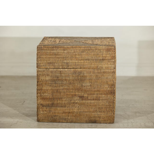 Country Style Square Handwoven Rattan Basket with Removable Lid For Sale - Image 13 of 18