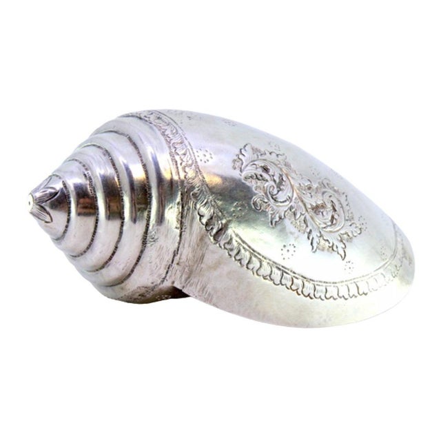 Metal Silver Conch Shell with Engraved Floral Motifs For Sale - Image 7 of 7