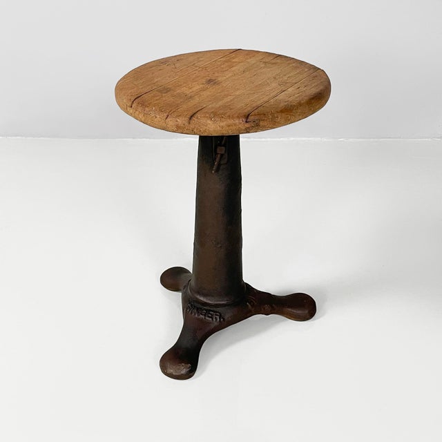 Industrial Italian Wood and Cast Iron Stool by Singer, 1930s For Sale - Image 14 of 14