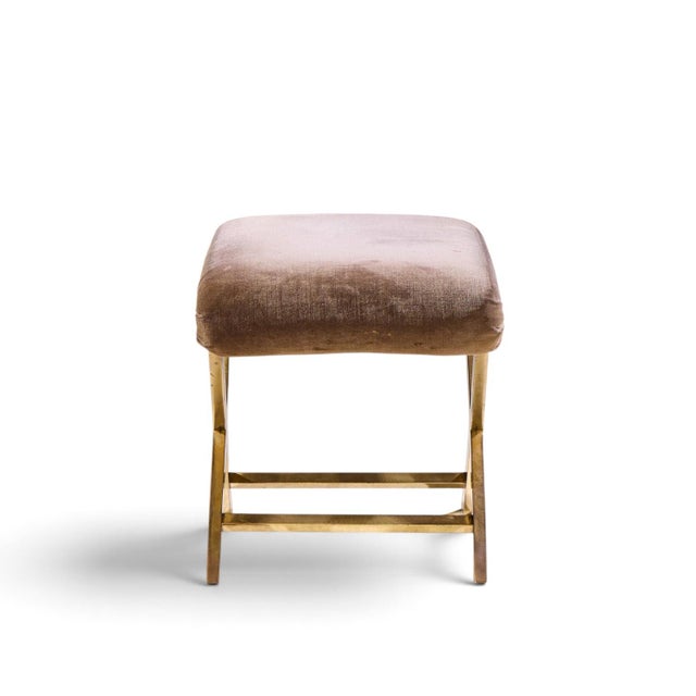 Weiman Warren Lloyd for Weiman Mid Century Brass X Base Stools - Pair For Sale - Image 4 of 12