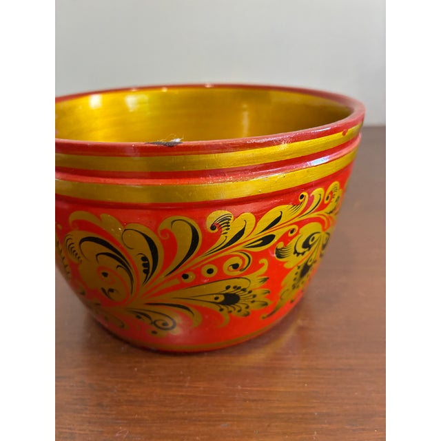 Farmhouse Vintage Hand Painted Folk Art Wooden Bowl For Sale - Image 3 of 9