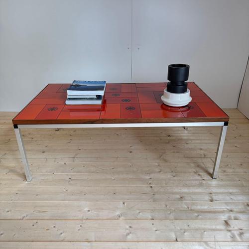 Mid-Century Optical Red Ceramic Coffee Table, Denmark, 1960s For Sale - Image 4 of 9