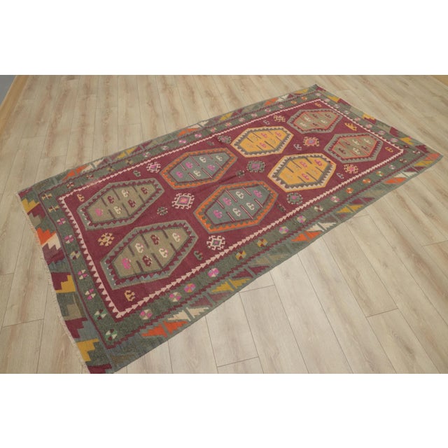 1970s 1970s Tribal Red Gray Kilim For Sale - Image 5 of 13