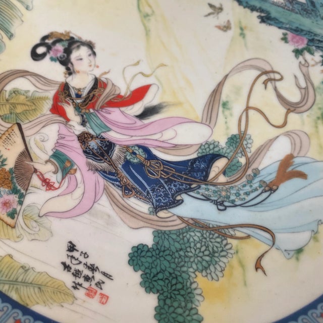 Chinoiserie Chinoiserie Hand Painted Decorative Plate For Sale - Image 3 of 9