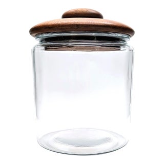 1970s Goodwood Glass Cookie Jar Canister With Teak Wood Lid For Sale