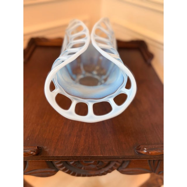 Mid 20th Century Vintage Murano Style Blue Opaline Art Glass Openwork Centerpiece Bowl For Sale - Image 5 of 6
