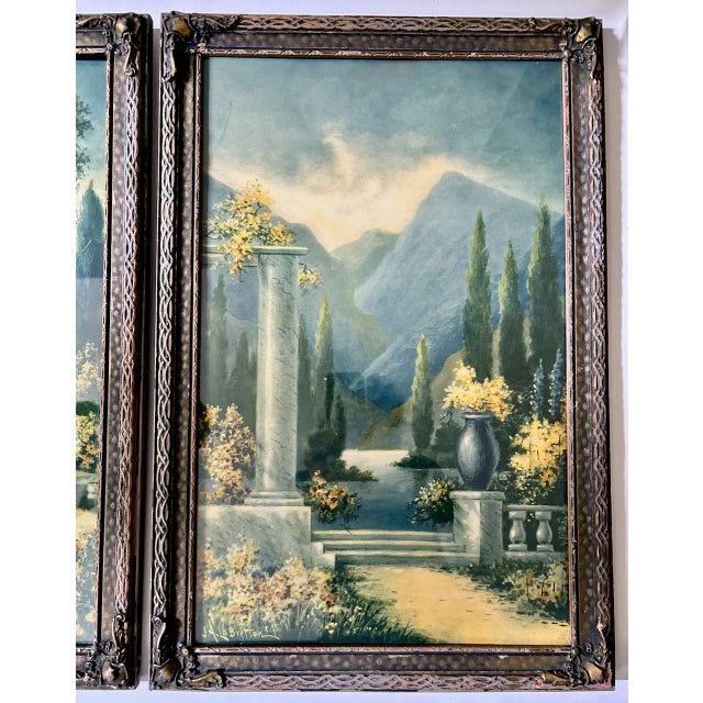 Early 1900's Pair of J. A. LeBretton Framed Color Garden Prints For Sale - Image 4 of 12