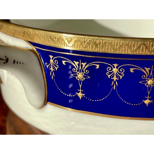 1980s 1980s Royal Worcester Imperial Bone China 22 Karat Raised Gold Blue Vegetable Tureens 2 Lids - 1 For Sale - Image 5 of 7