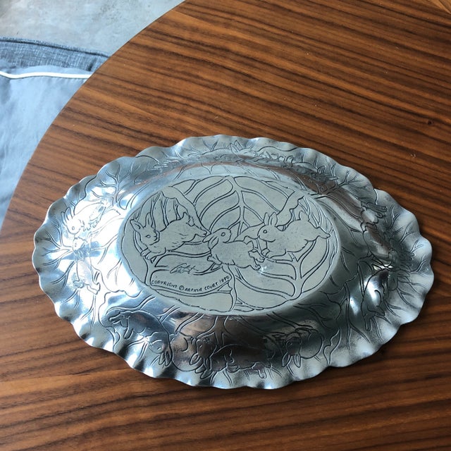 1990s 1990s Arthur Court Aluminum Bunny Rabbit & Cabbage Leaf Oval Platter For Sale - Image 5 of 8