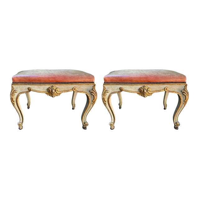 Pair of 19th Century Italian Painted and Parcel Gilt Ottomans | Chairish